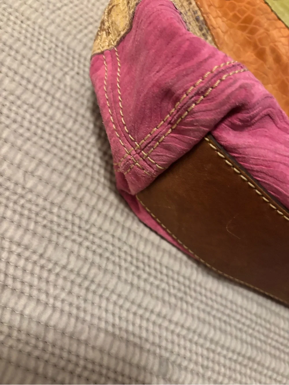 Vintage Fossil Patchwork Leather & Suede Hobo Shoulder Bag